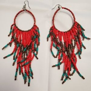 Beaded Tribal Long Earrings